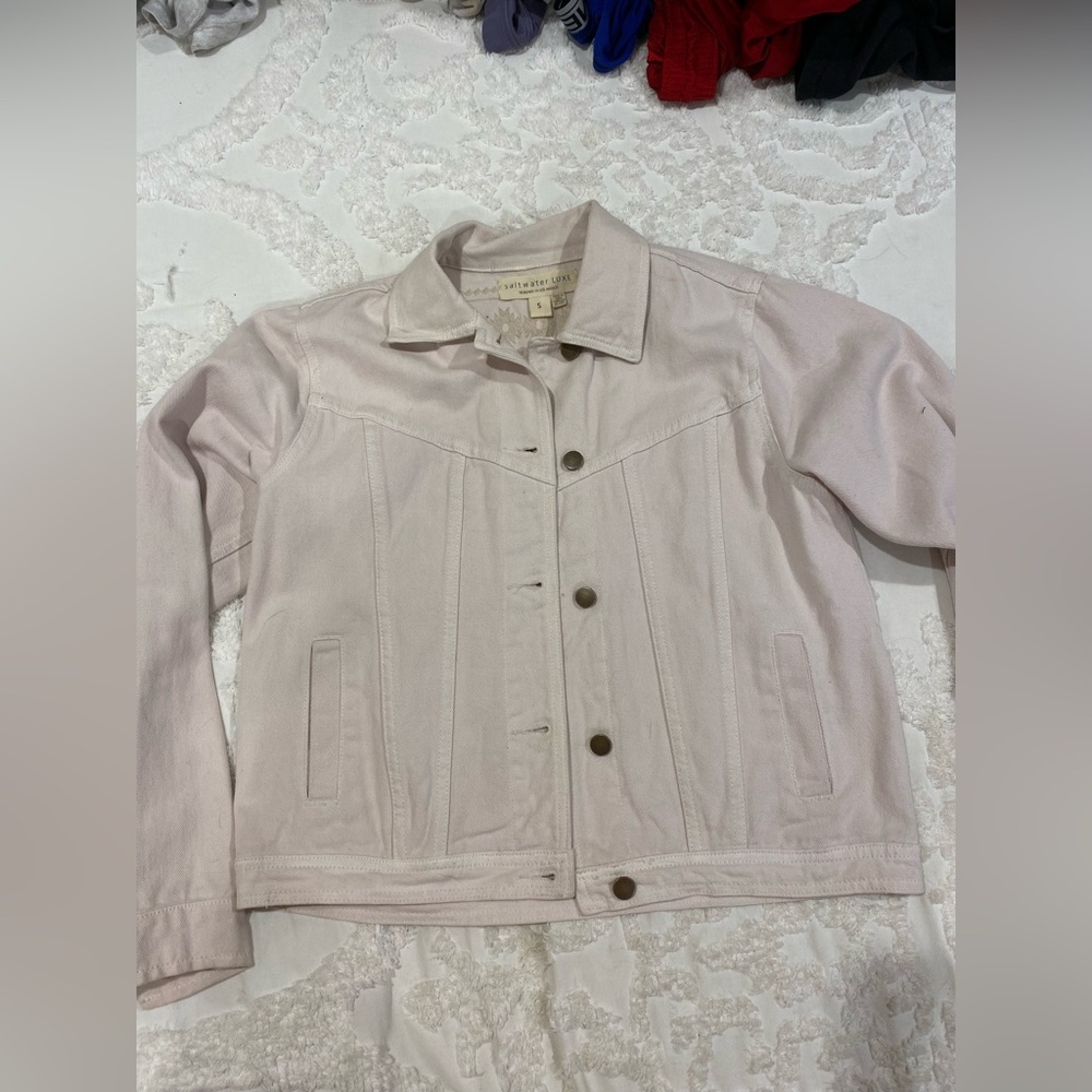 Saltwater Luxe Cream Jean Jacket with Fringe